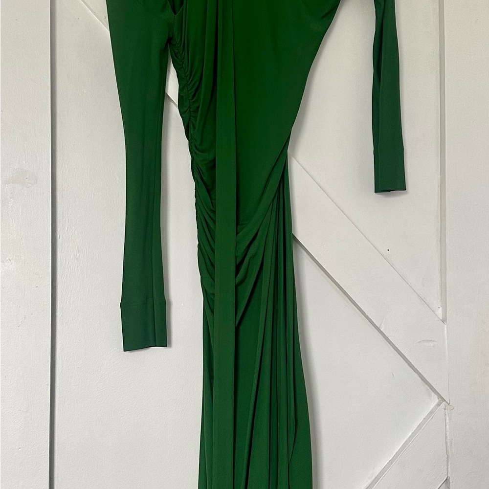 Victoria Beckham Green Asymmetrical Ruched Cocktail Dress